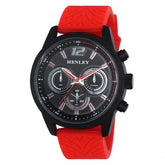 Henley Mens Multi Eye Black Dial With Red Sports Large Silicone Strap Watch H02216.10 Henley